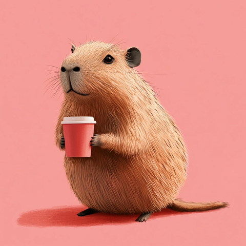 站着喝咖啡的水豚插画