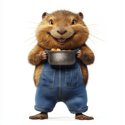 微笑海狸穿牛仔裤烹饪