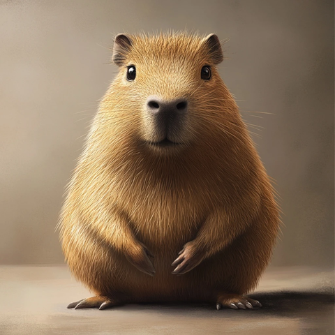 圆润可爱的水豚坐在舒适背景中