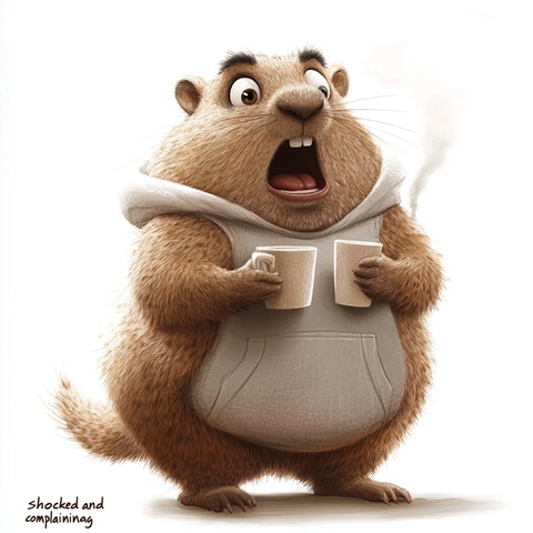 地鼠喝咖啡穿休闲装