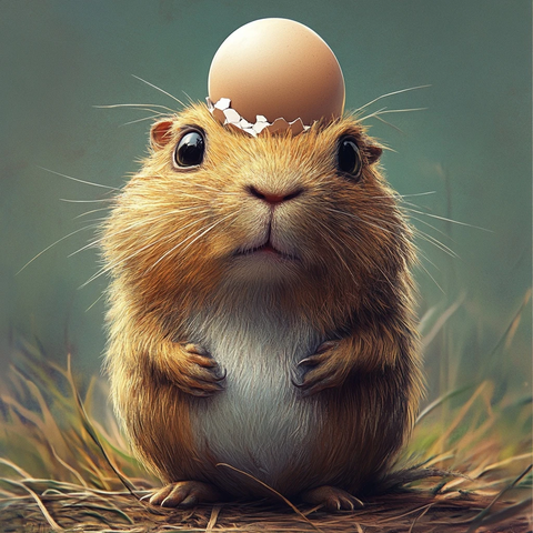 帽子上破碎的鸡蛋和卡皮巴拉