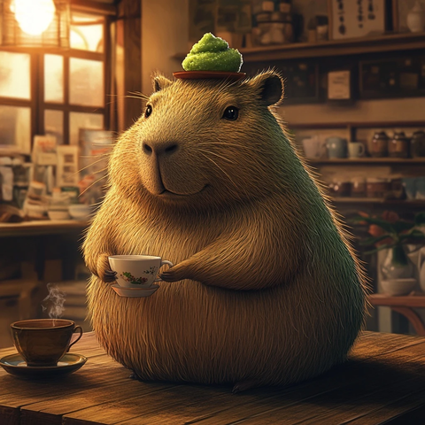 泡茶店里的和平卡皮巴拉