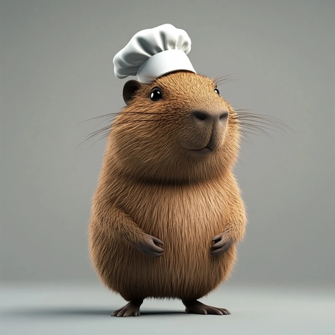 戴着厨师帽的可爱水豚