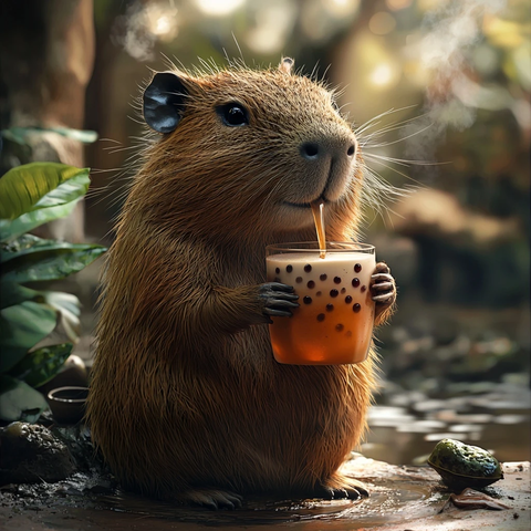 热带丛林中的水豚与奶茶