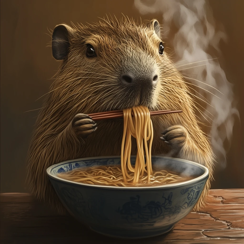 吃亚洲面食的巨型水豚