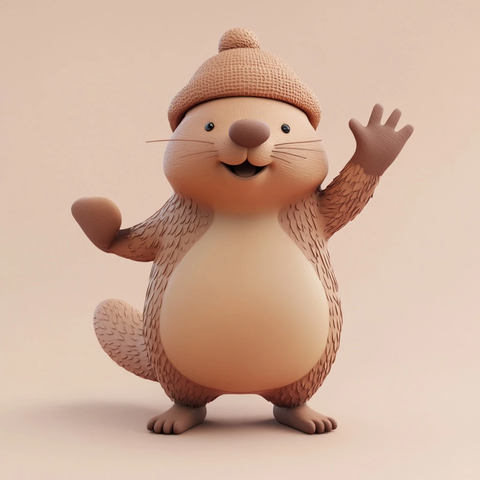 可爱海狸戴帽挥手