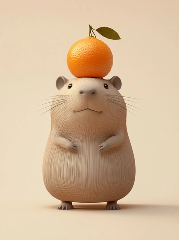 橙子帽子卡皮巴拉泥塑风格