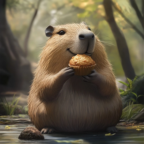 大水豚享受美味松饼