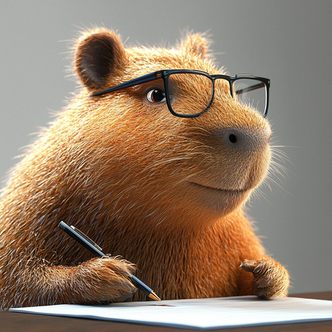 水豚戴眼镜写字