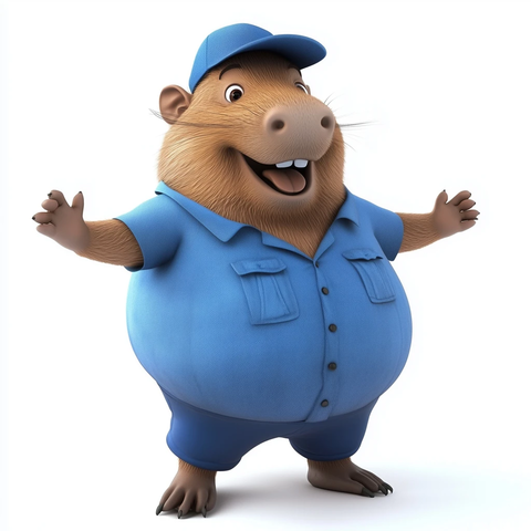 蓝色服装卡通河狸欢迎姿势