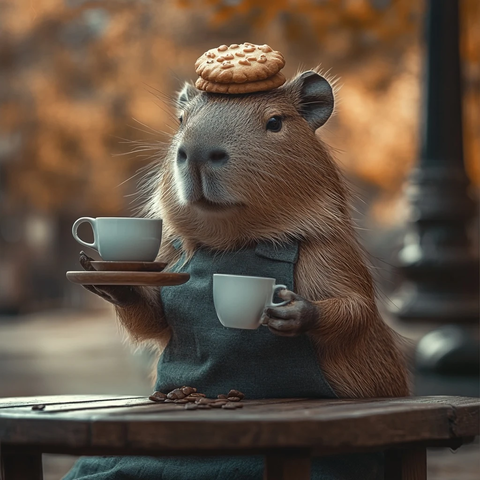 咖啡师造型的卡通水豚