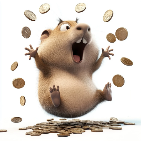 震惊的卡皮巴拉欢乐翻滚硬币中