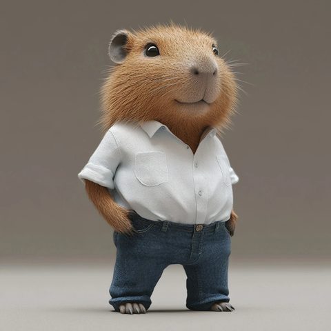 可爱水豚白衬衫牛仔裤