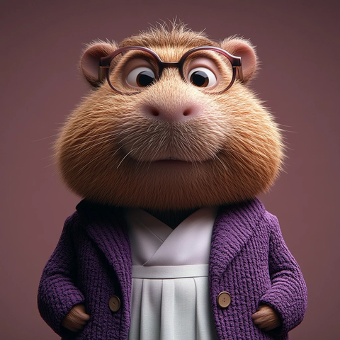 卡通紫衣帽眼镜水豚