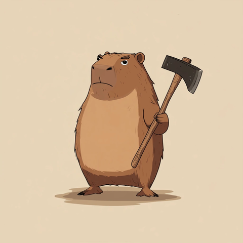 拿着斧头的善良水豚卡通角色