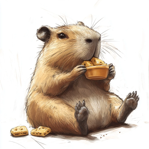 趴着的啮齿动物吃零食