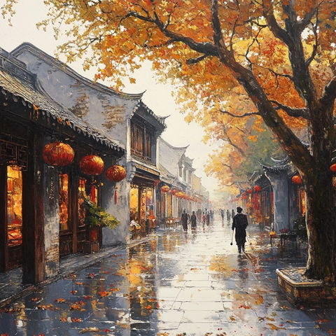 古街小巷中的秋日行人