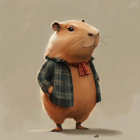 年轻水豚穿衣插画设计