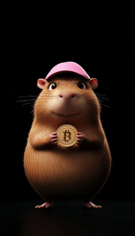 搞笑水豚拿大币戴粉帽