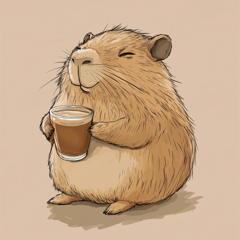 拿着咖啡的友好水豚