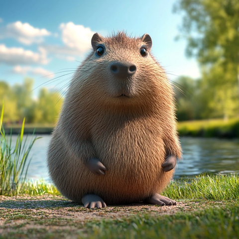 河岸边的胖胖水豚