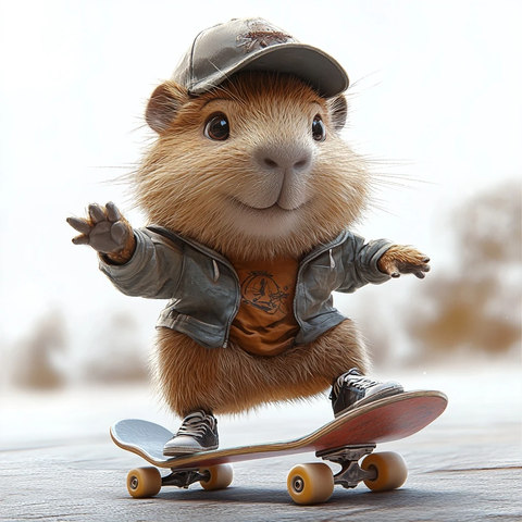 滑板帽衫水豚角色概念设计