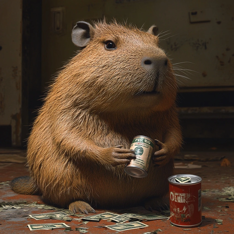 水豚手持零钱罐乞讨