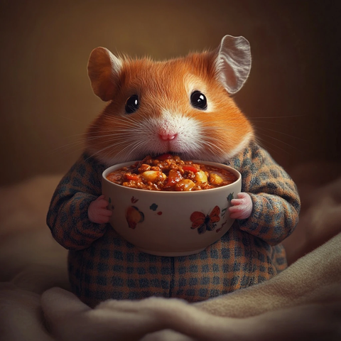 穿睡衣的仓鼠吃辣肉酱