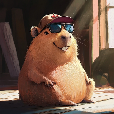 慵懒大水豚微笑戴帽休闲