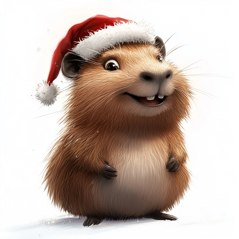 微笑的巴西水豚戴着圣诞帽