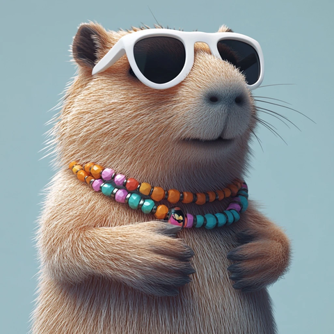 白墨镜和水豚玩手环