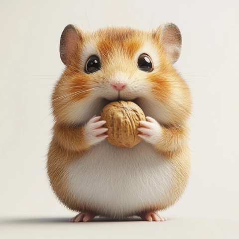 小仓鼠握坚果白色背景