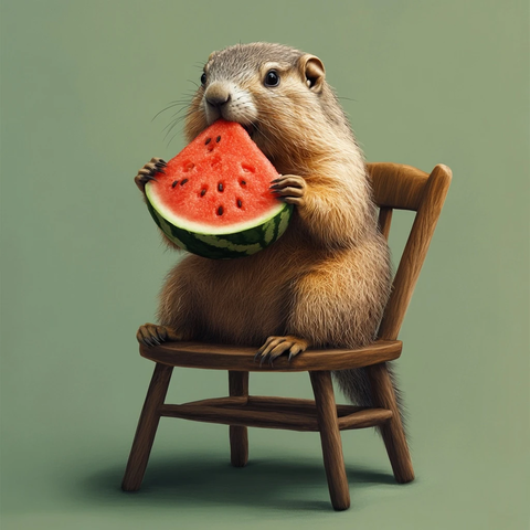 小土拨鼠坐椅吃西瓜