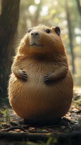 水池中坐姿放松的水豚