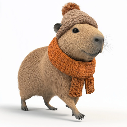 穿帽子围巾的四足水豚