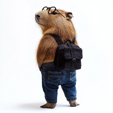 站立的穿牛仔装水豚