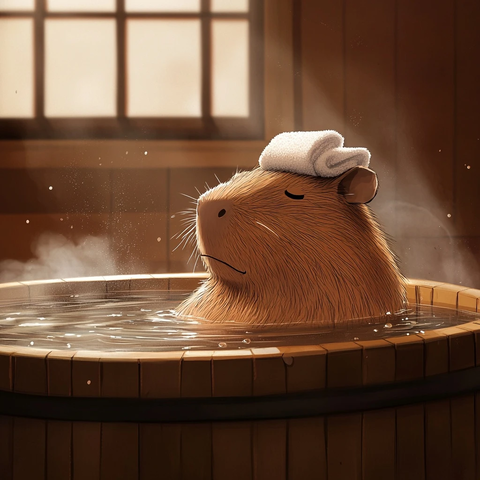 温泉中的松弛水豚