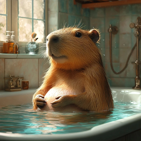 胖水豚洗澡挠肚卫生间