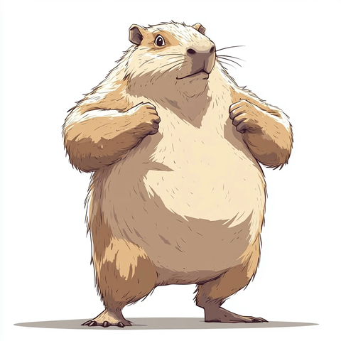 直立水豚肌肉手臂卡通