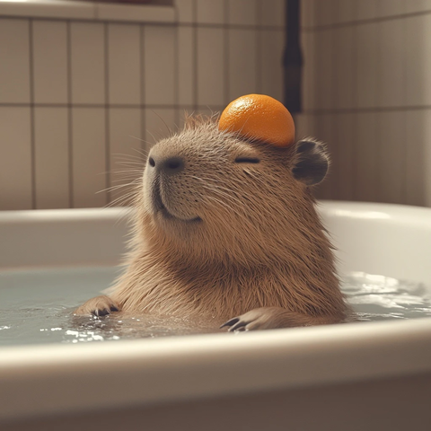 浴缸中放松的帽饰帽鼠