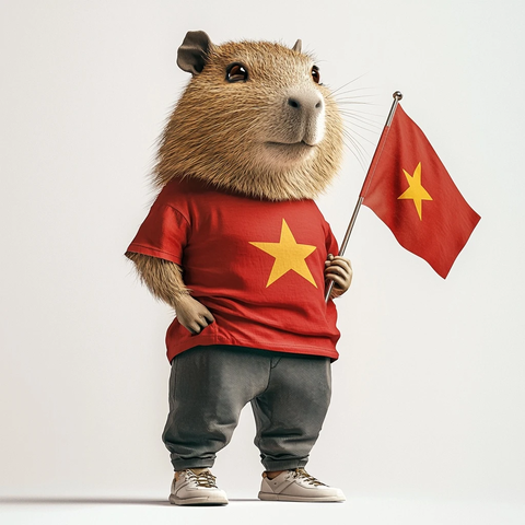 女性穿红衣握越南旗站立