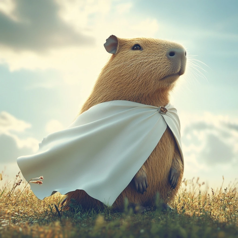 穿白色披风的卡皮巴拉正面坐姿