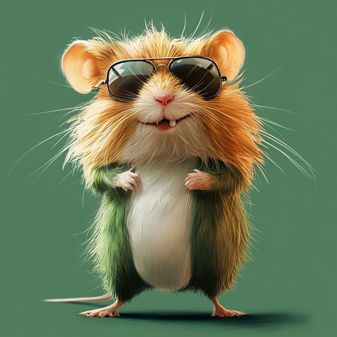 绿色毛茸茸小动物戴着太阳眼镜