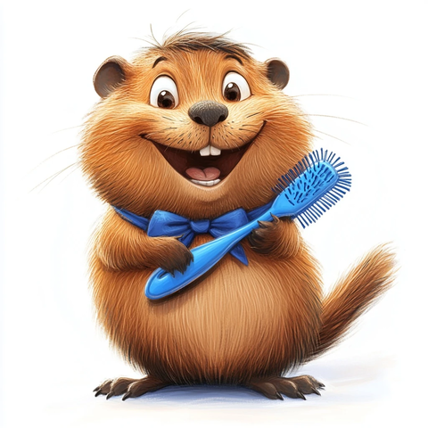 海狸梳发戴蓝蝴蝶结