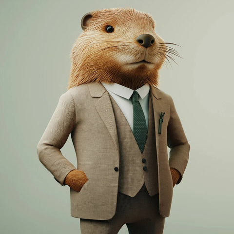 时尚海狸穿三件套西装