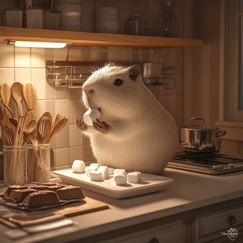 短毛水豚吃棉花糖