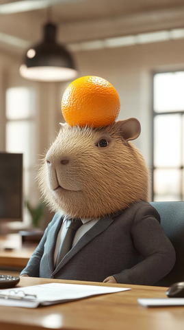 穿西装的可爱水豚顶橘子