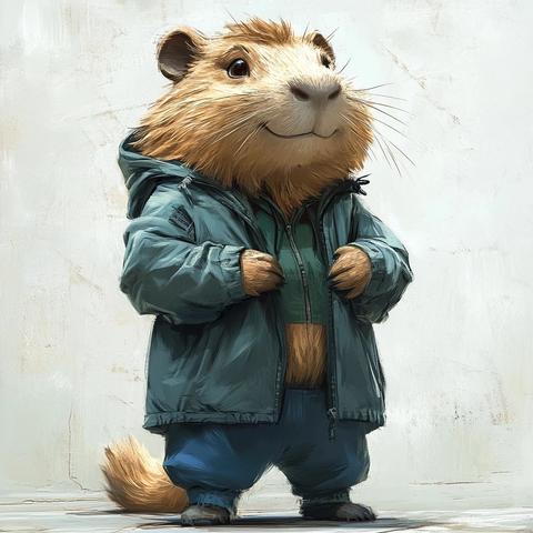 蓝色绿色运动装拟人化水豚