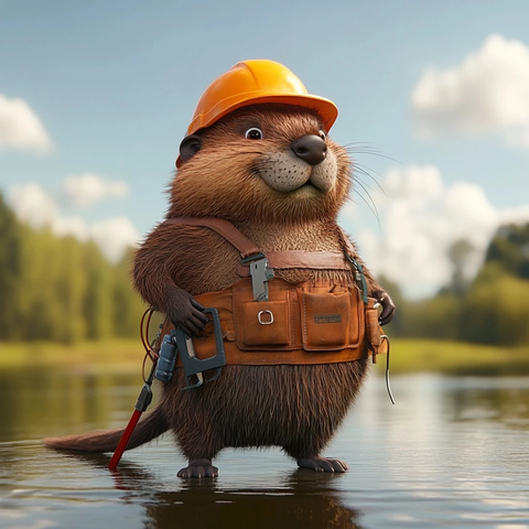 海狸戴硬帽穿工装