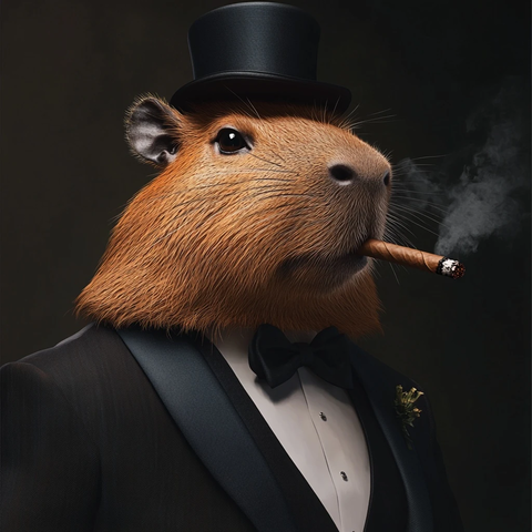 穿着礼服的卡皮巴拉抽雪茄